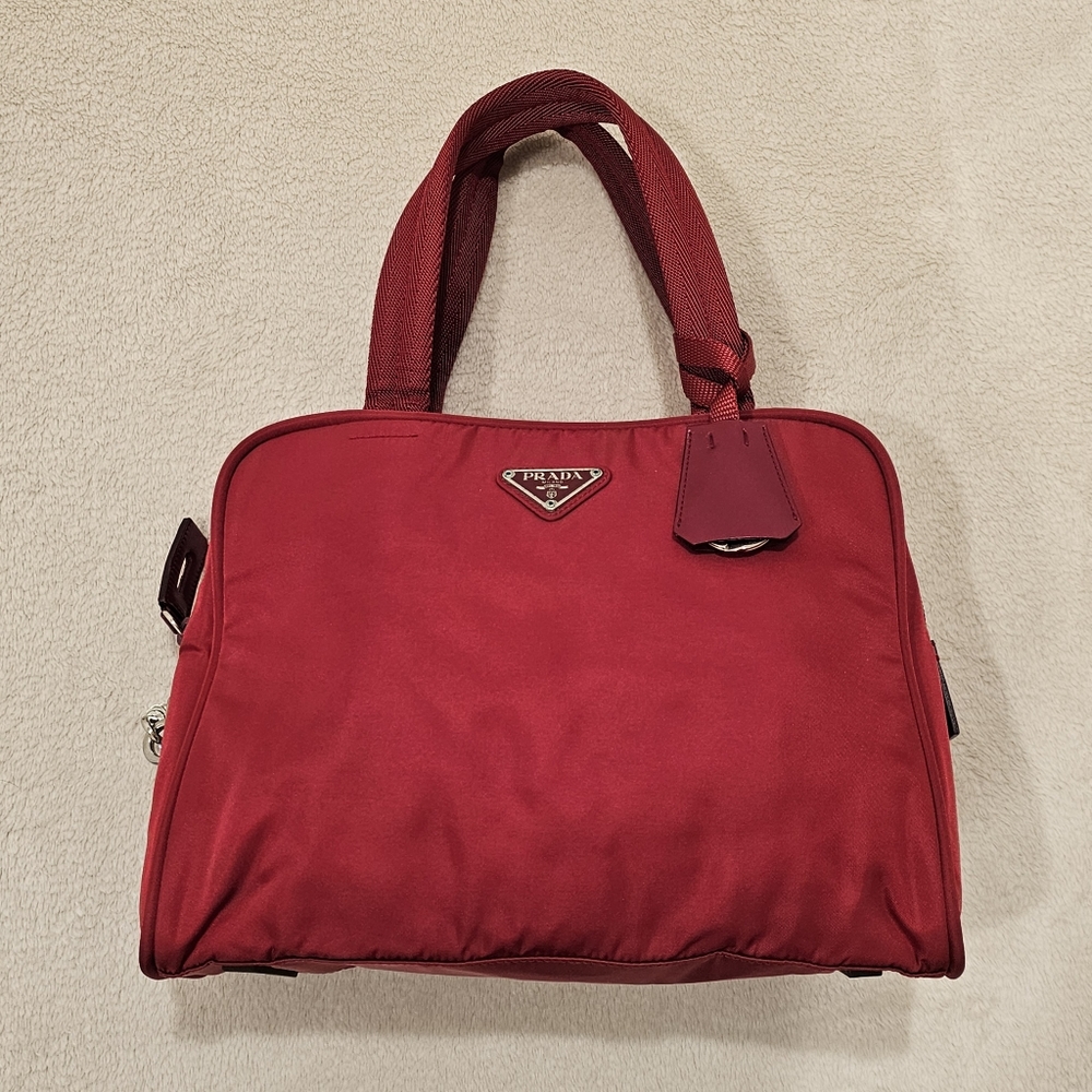 Authentic Prada Red Nylon Vintage Tessuto Handbag shoulder bag purse tote Bag